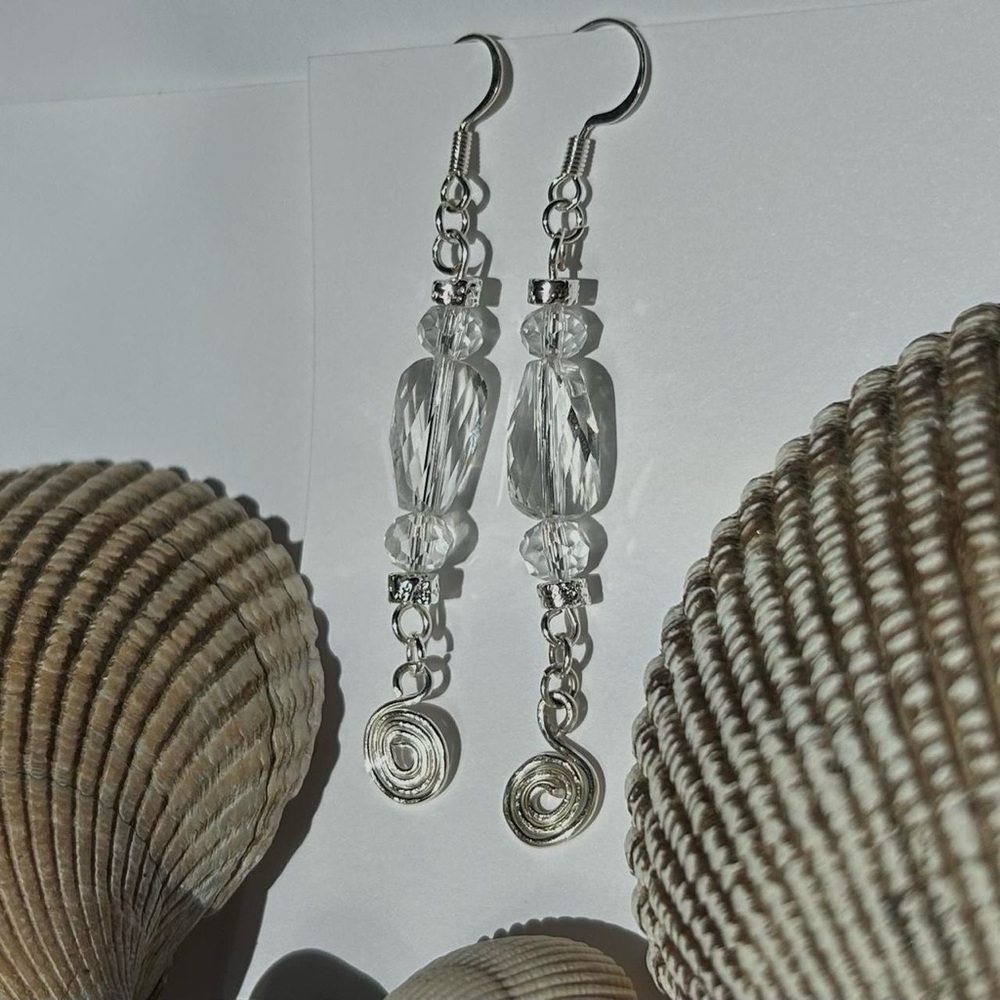 Sliver clear quartz crystal mermaid earrings